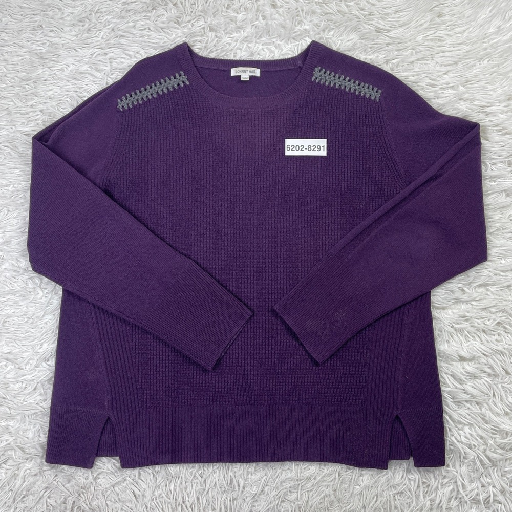 Johnny Was Sweater Womens L Purple Mishika Waffle Pullover Wool Cashmere Blend - Picture 9 of 9